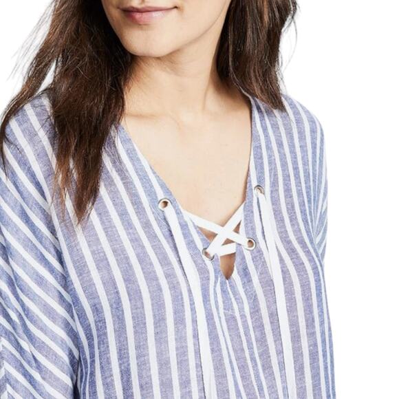 Rails Lily Top Striped Linen Blend Fisherman Core Tunic Parisian Blue Medium - Picture 3 of 10